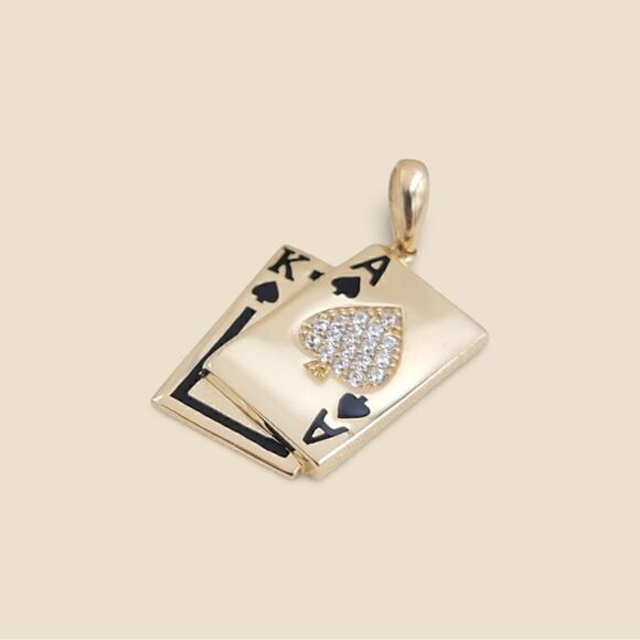 14k Solid Yellow Gold Ace & King Pendant | Playing Card charm | Birthday Gift | - Picture 3 of 6